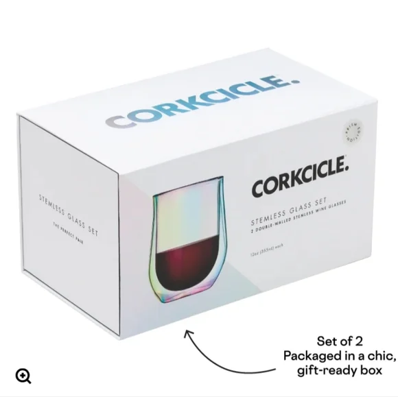 Corkcicle Stemless Glass Set of 2 New in Gift Box 12oz Glasses - Picture 3 of 4